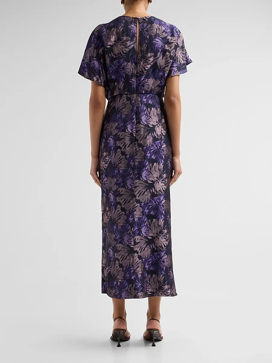 Amsale Women's Floral Jacquard Draped Midi Dress | Thumbnail 3 Amsale Women's Floral Jacquard Draped Midi Dress | Thumbnail 3