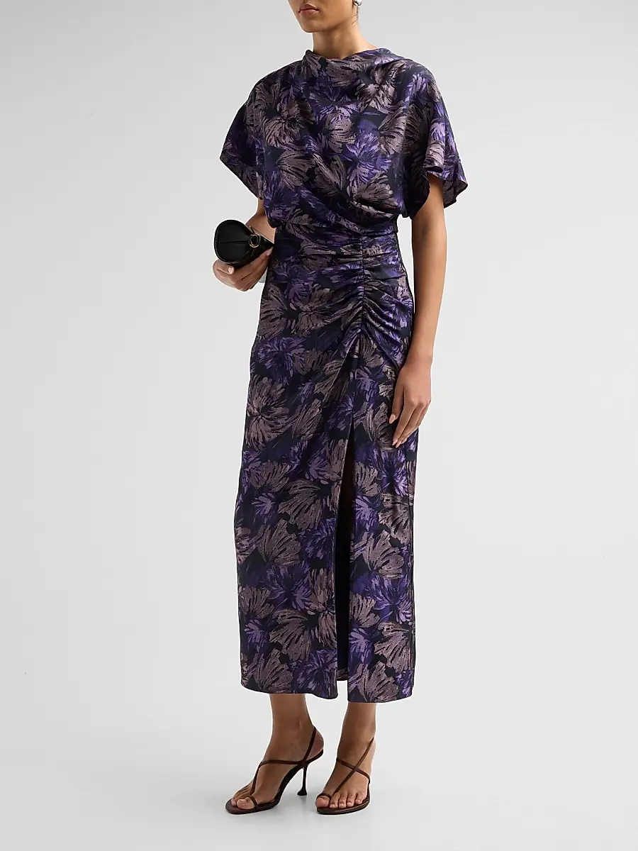 Amsale Women's Floral Jacquard Draped Midi Dress | Thumbnail 4 Amsale Women's Floral Jacquard Draped Midi Dress | Thumbnail 4