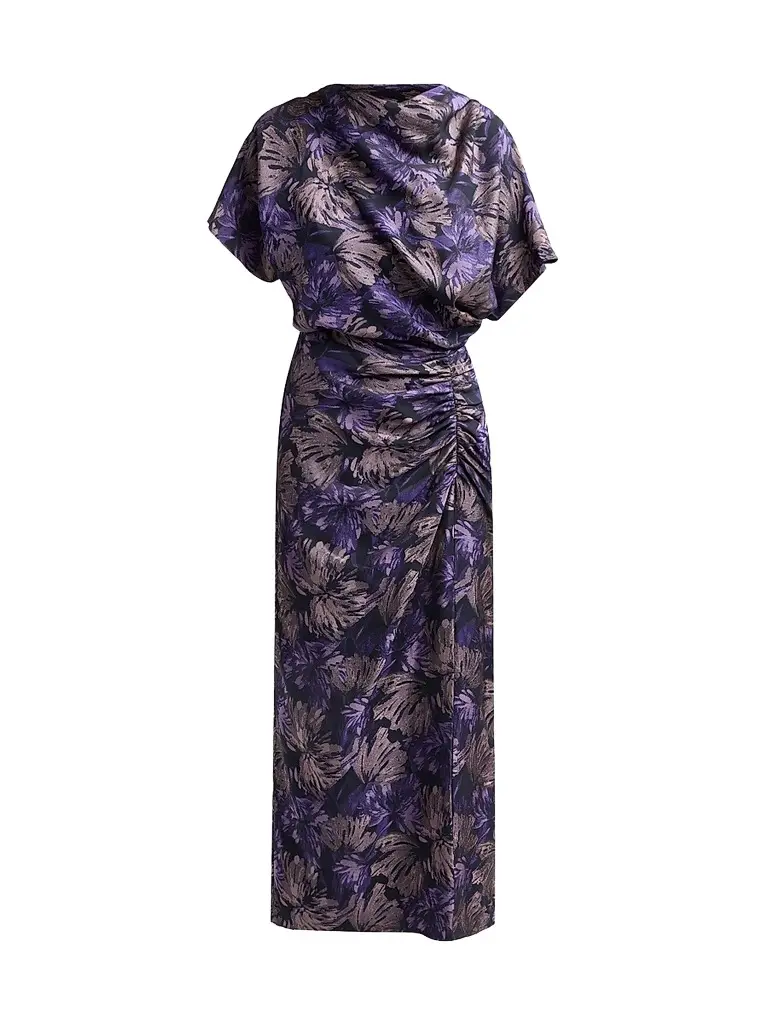 Amsale Women's Floral Jacquard Draped Midi Dress - Amethyst Multi | Image 1 Amsale Women's Floral Jacquard Draped Midi Dress - Amethyst Multi | Image 1