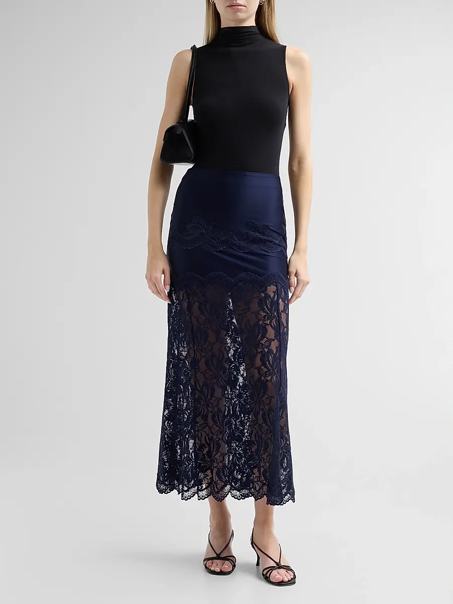 Rabanne Women's Lace Satin Midi Skirt | Thumbnail 2 Rabanne Women's Lace Satin Midi Skirt | Thumbnail 2