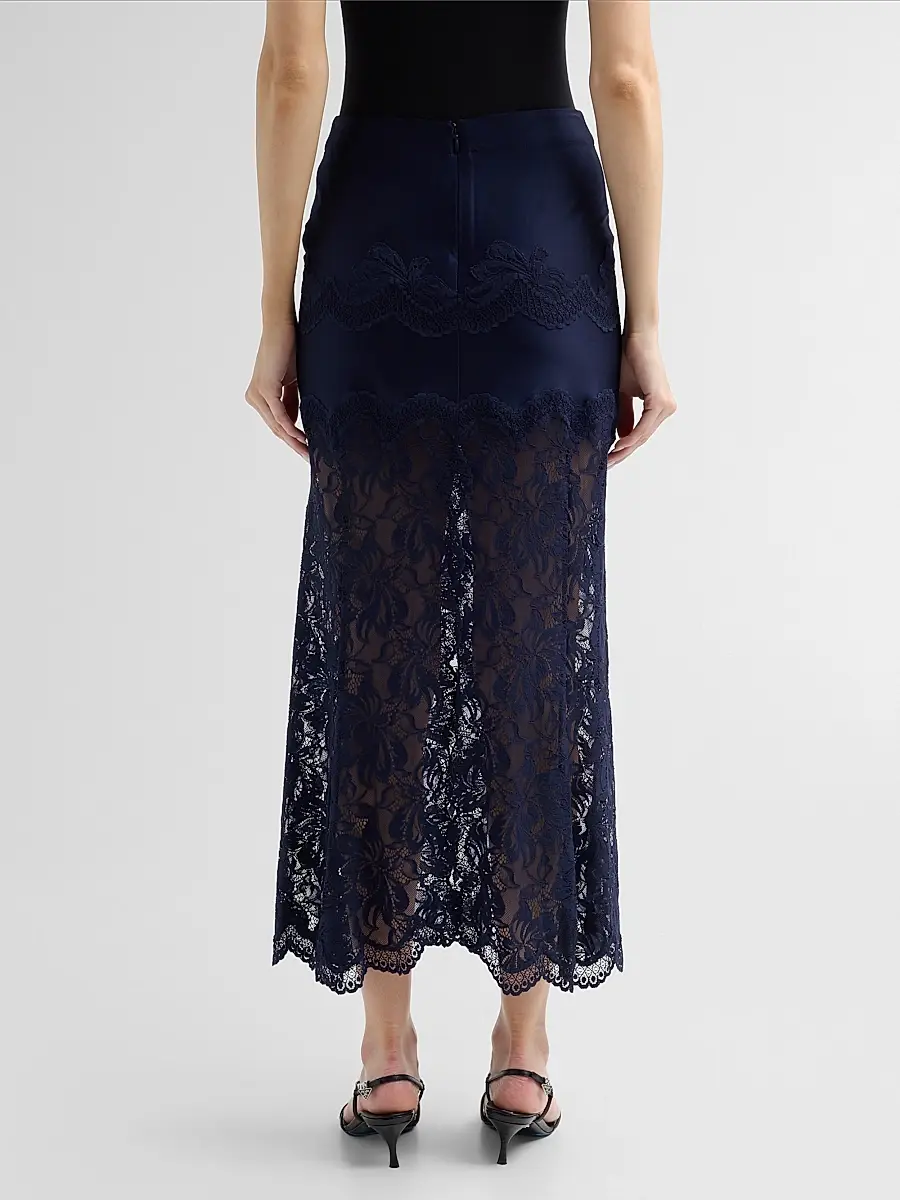 Rabanne Women's Lace Satin Midi Skirt | Thumbnail 3 Rabanne Women's Lace Satin Midi Skirt | Thumbnail 3