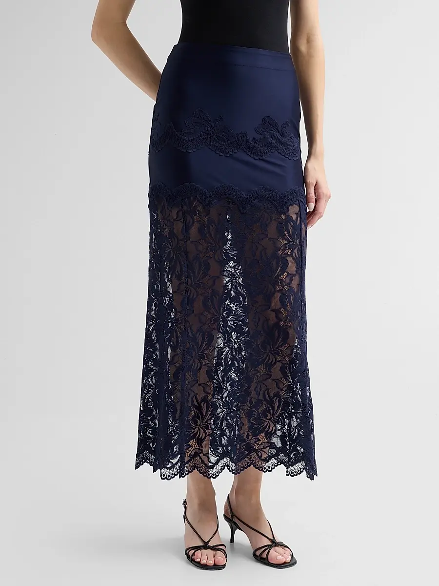Rabanne Women's Lace Satin Midi Skirt | Thumbnail 4 Rabanne Women's Lace Satin Midi Skirt | Thumbnail 4