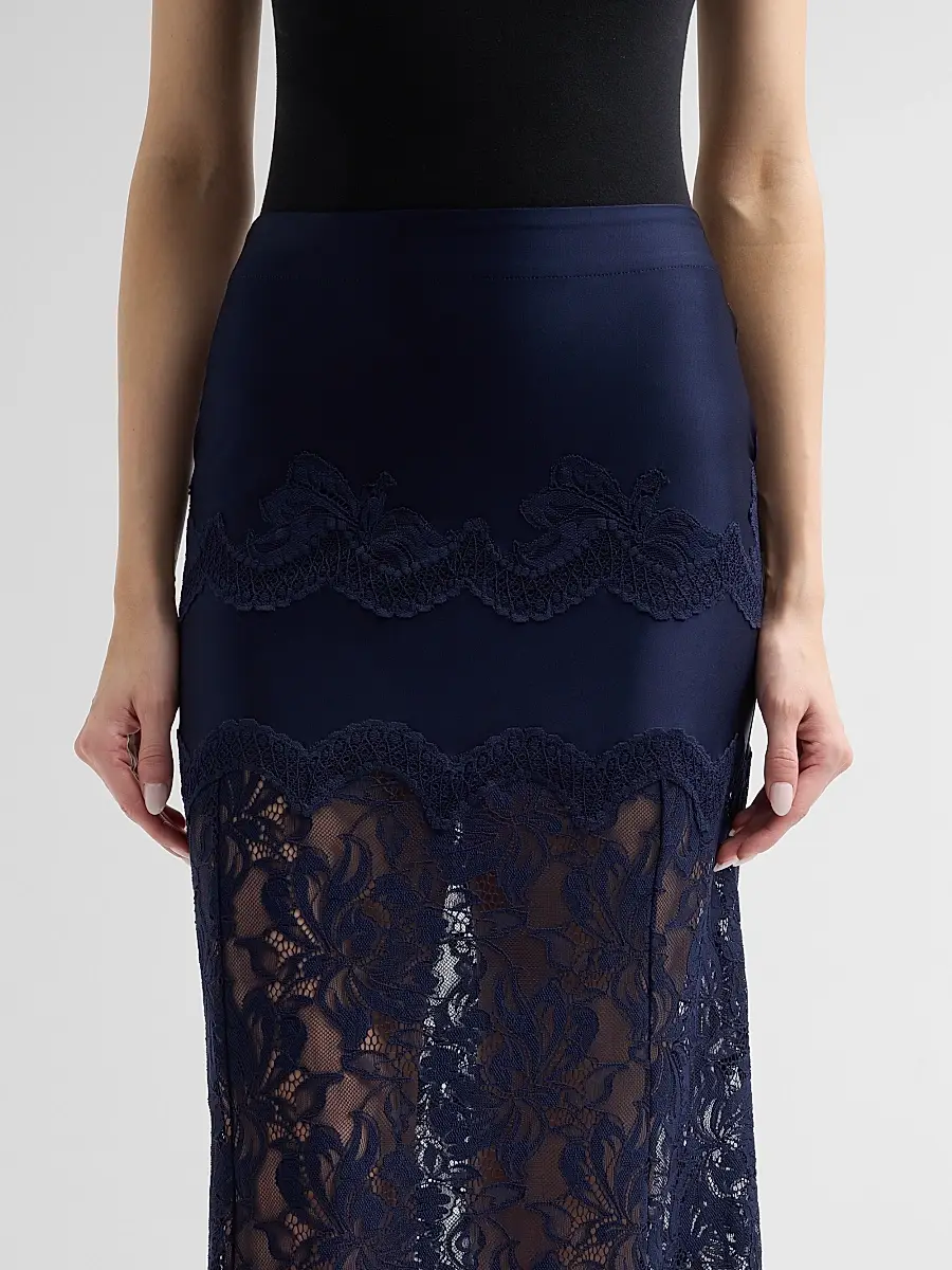 Rabanne Women's Lace Satin Midi Skirt | Thumbnail 5 Rabanne Women's Lace Satin Midi Skirt | Thumbnail 5