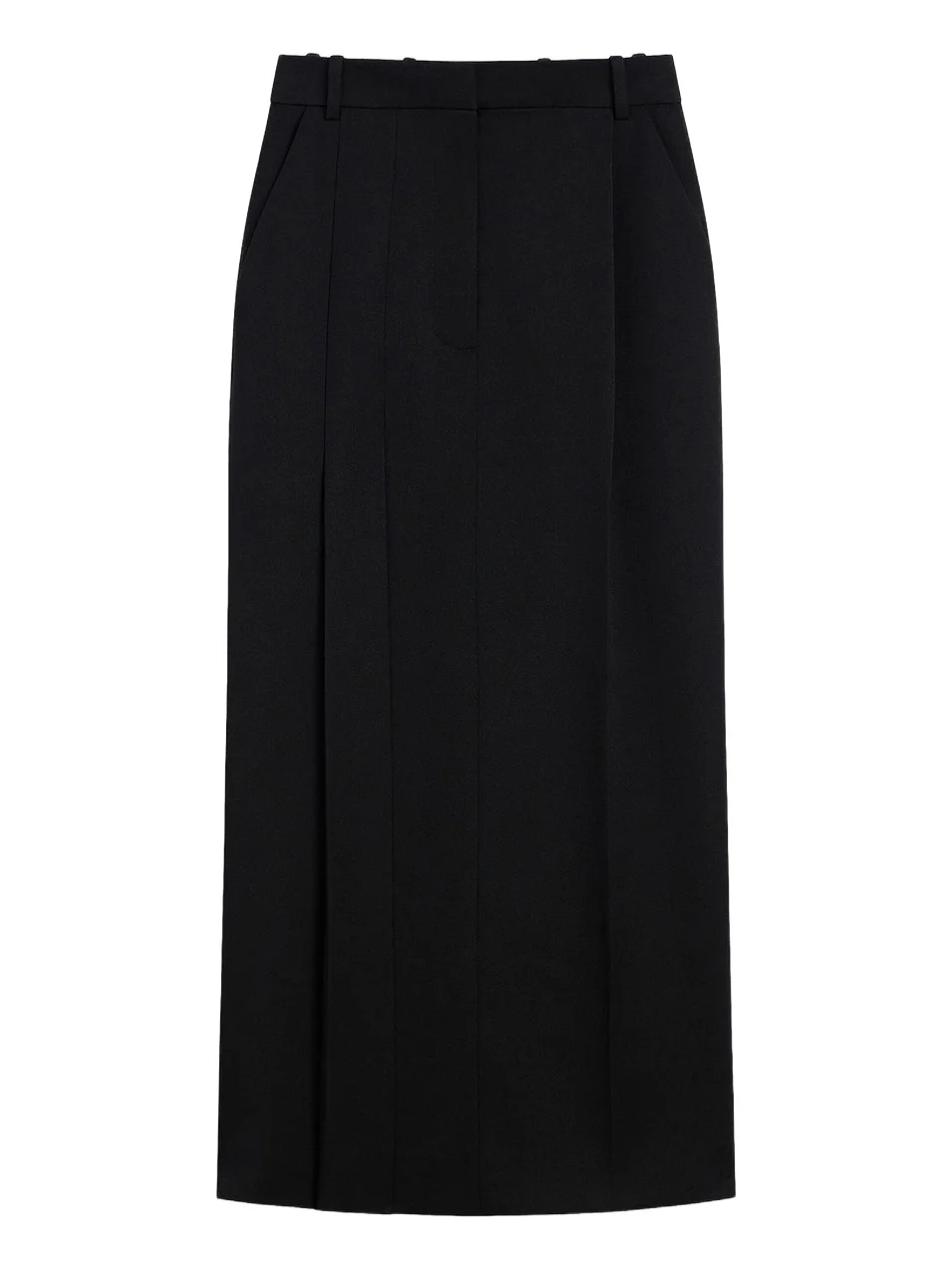 Women's Slashed Midi Skirt in Wool - Black
