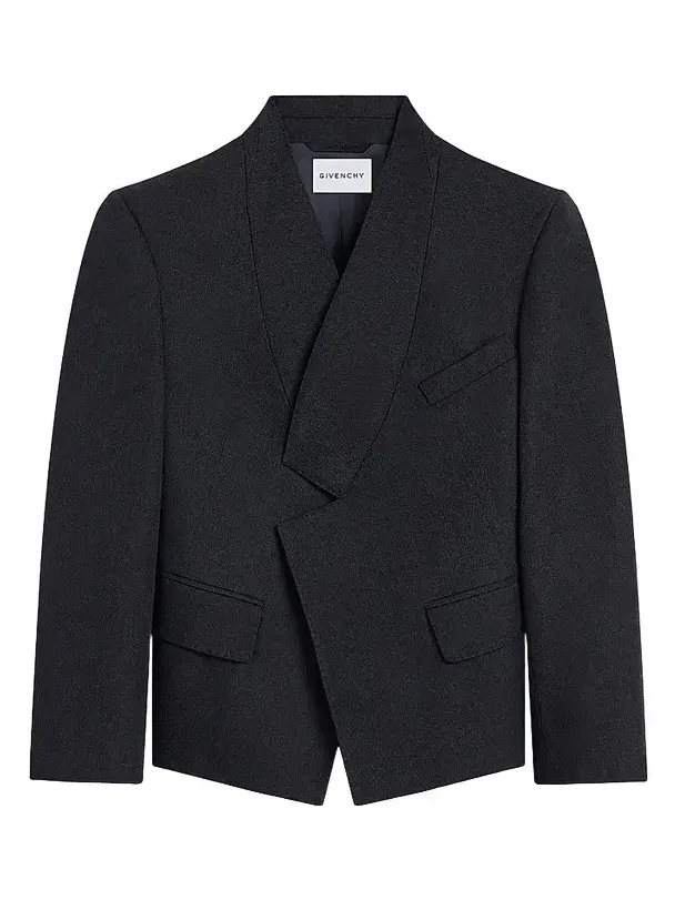 Women's Reverse Lapel Blazer in Wool - Dark Grey Women's Reverse Lapel Blazer in Wool - Dark Grey