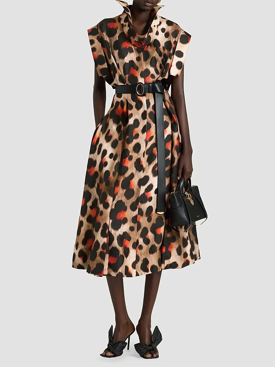 Givenchy Women's Shirt Dress in Leopard Silk with Deconstructed Collar | Thumbnail 2 Givenchy Women's Shirt Dress in Leopard Silk with Deconstructed Collar | Thumbnail 2