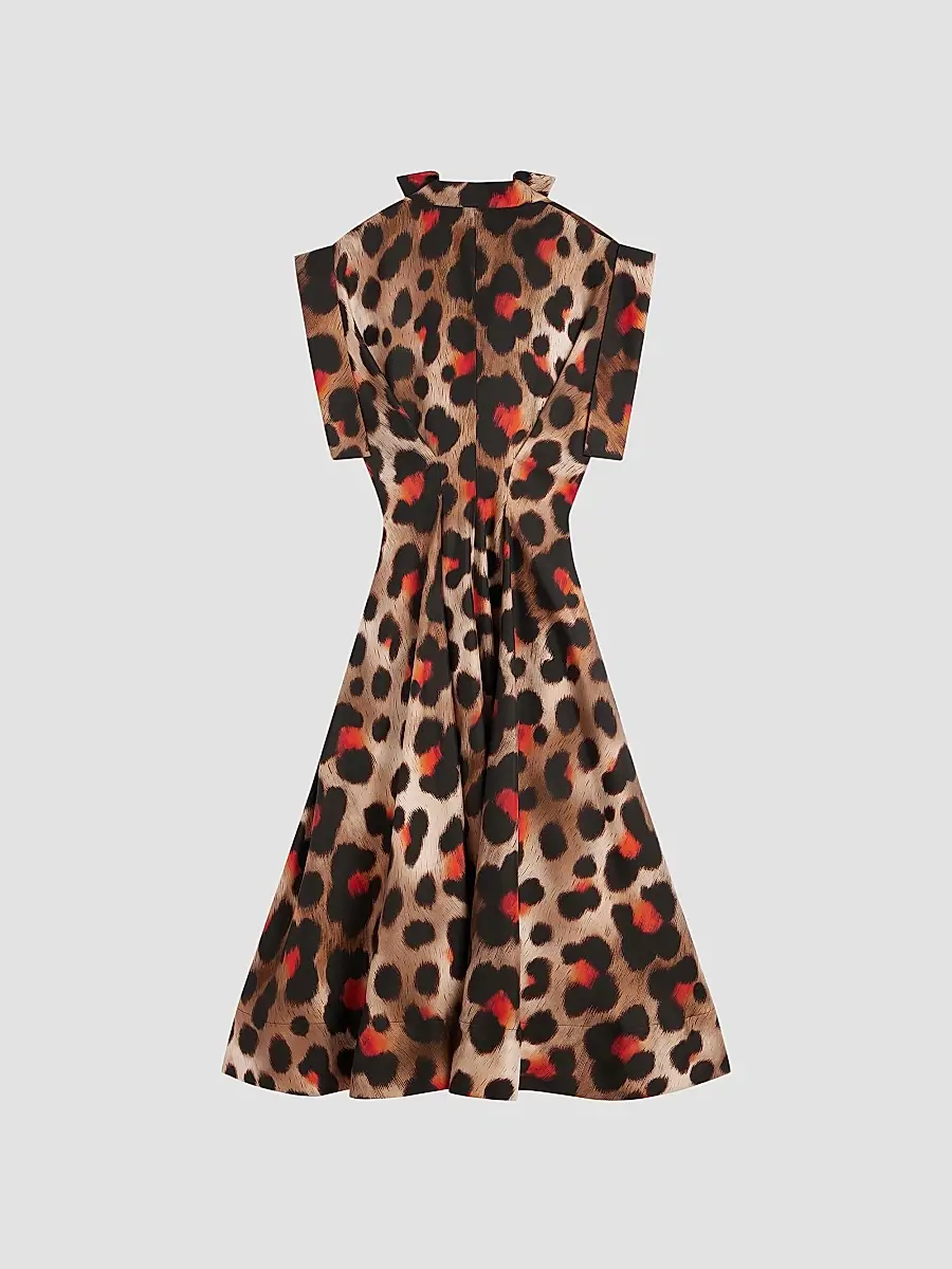 Givenchy Women's Shirt Dress in Leopard Silk with Deconstructed Collar | Thumbnail 3 Givenchy Women's Shirt Dress in Leopard Silk with Deconstructed Collar | Thumbnail 3