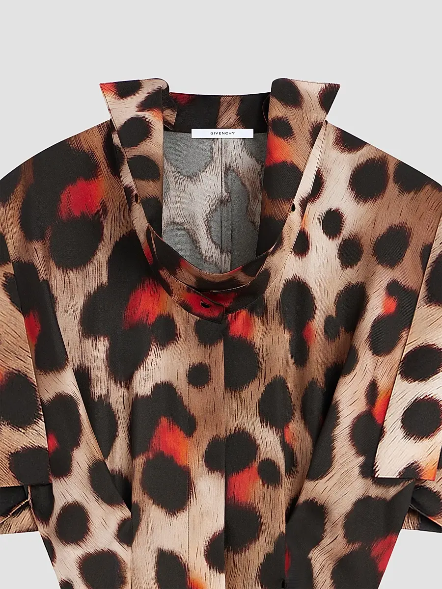 Givenchy Women's Shirt Dress in Leopard Silk with Deconstructed Collar | Thumbnail 4 Givenchy Women's Shirt Dress in Leopard Silk with Deconstructed Collar | Thumbnail 4