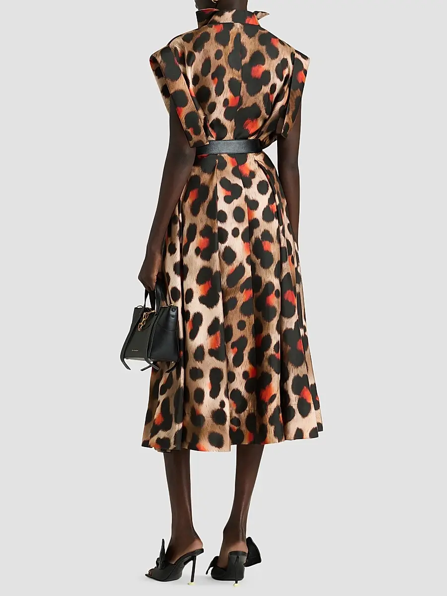 Givenchy Women's Shirt Dress in Leopard Silk with Deconstructed Collar | Thumbnail 6 Givenchy Women's Shirt Dress in Leopard Silk with Deconstructed Collar | Thumbnail 6