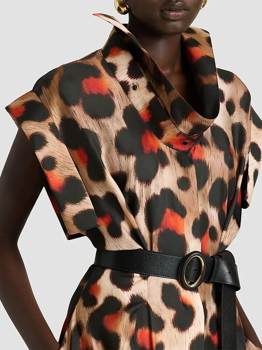 Givenchy Women's Shirt Dress in Leopard Silk with Deconstructed Collar | Thumbnail 7 Givenchy Women's Shirt Dress in Leopard Silk with Deconstructed Collar | Thumbnail 7