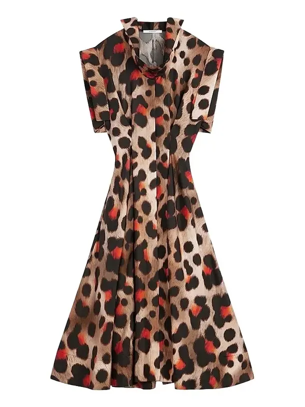 Givenchy Women's Shirt Dress in Leopard Silk with Deconstructed Collar - Brown Multi