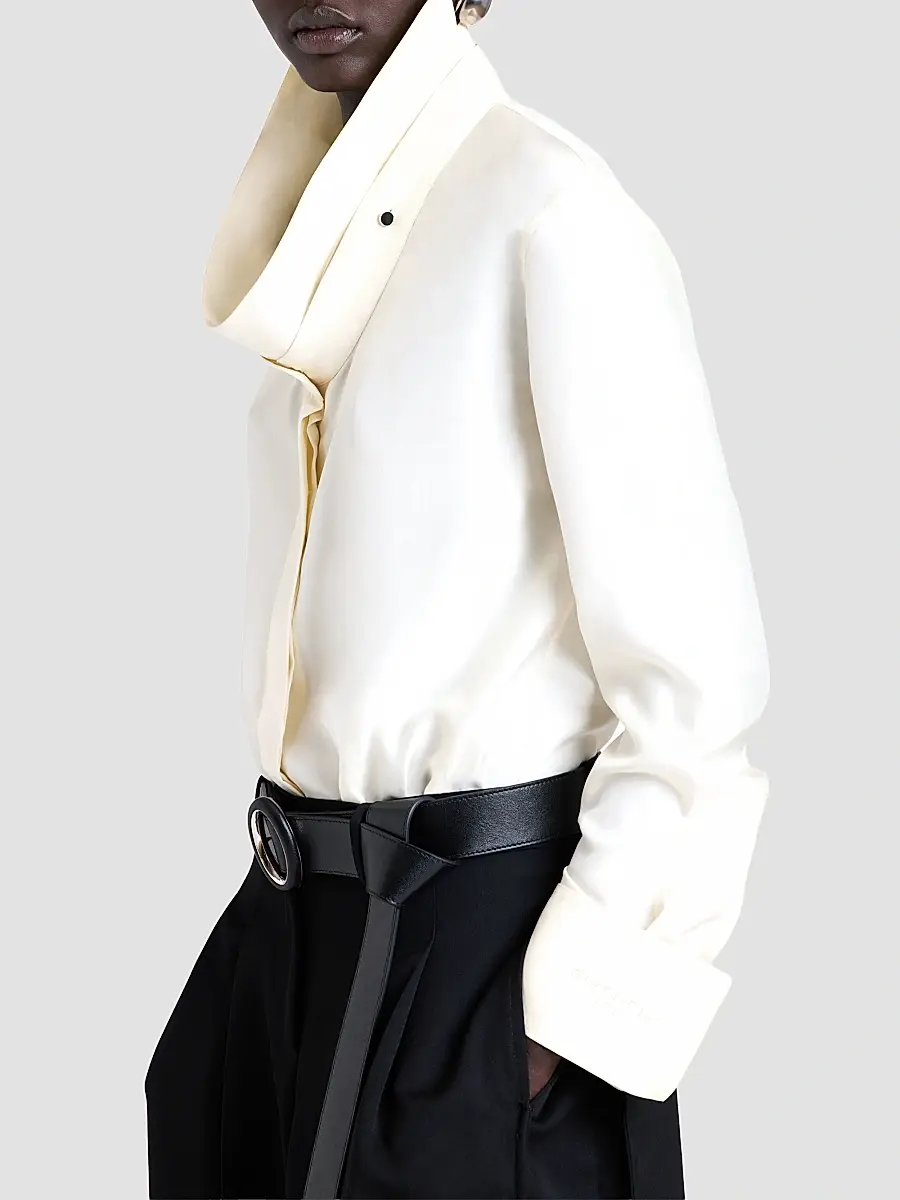 Givenchy Women's Shirt in Silk with Deconstructed Collar - Ecru | Thumbnail 7 Givenchy Women's Shirt in Silk with Deconstructed Collar - Ecru | Thumbnail 7
