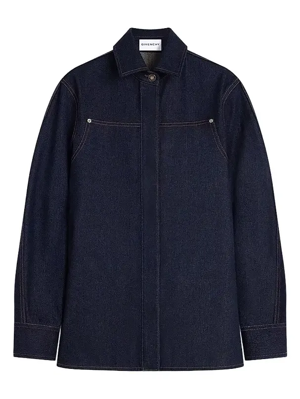 Women's Shirt in Raw Denim - Dark Blue