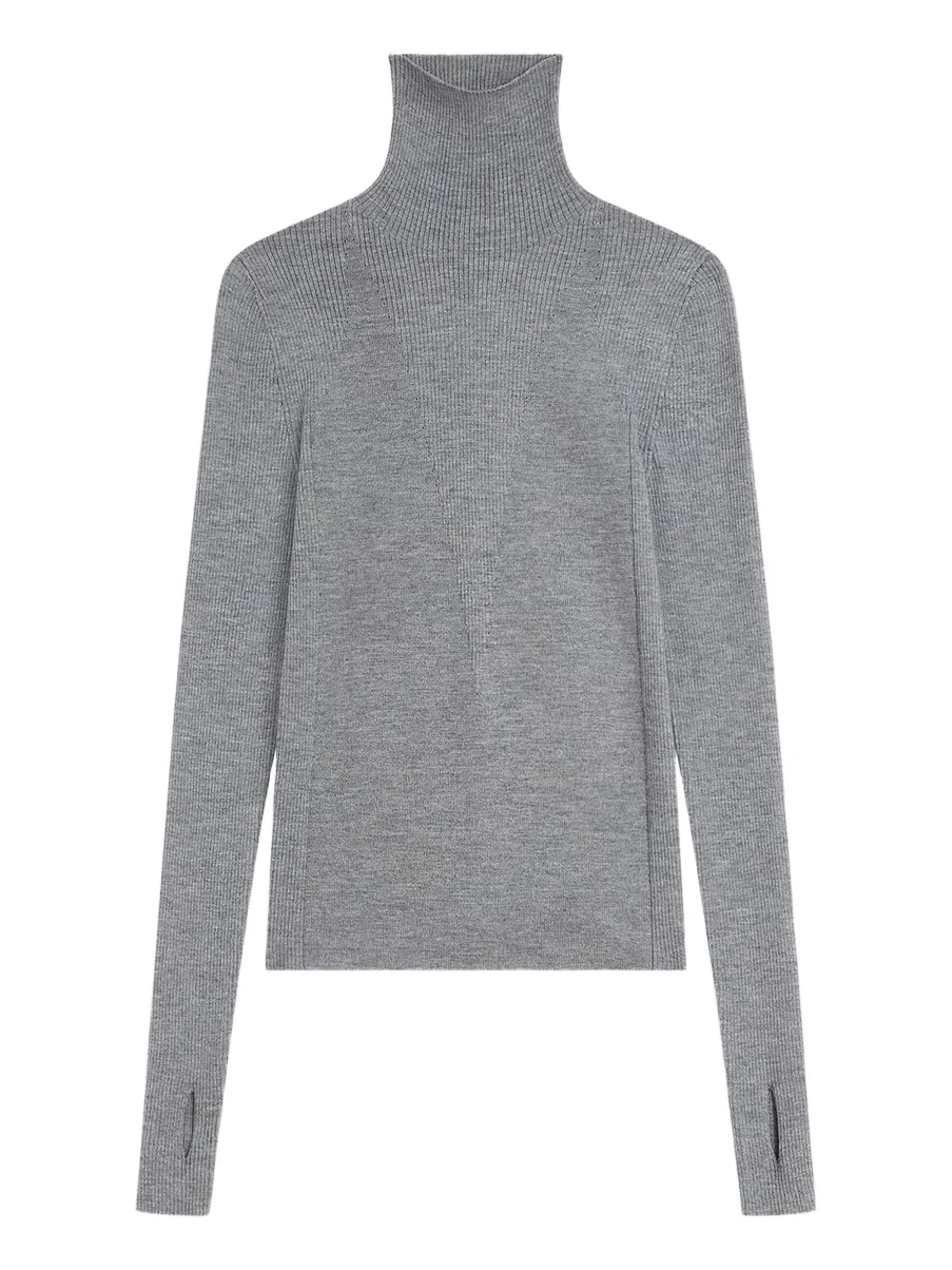 Women's Turtleneck Sweater in Wool and Silk - Dark Grey Women's Turtleneck Sweater in Wool and Silk - Dark Grey