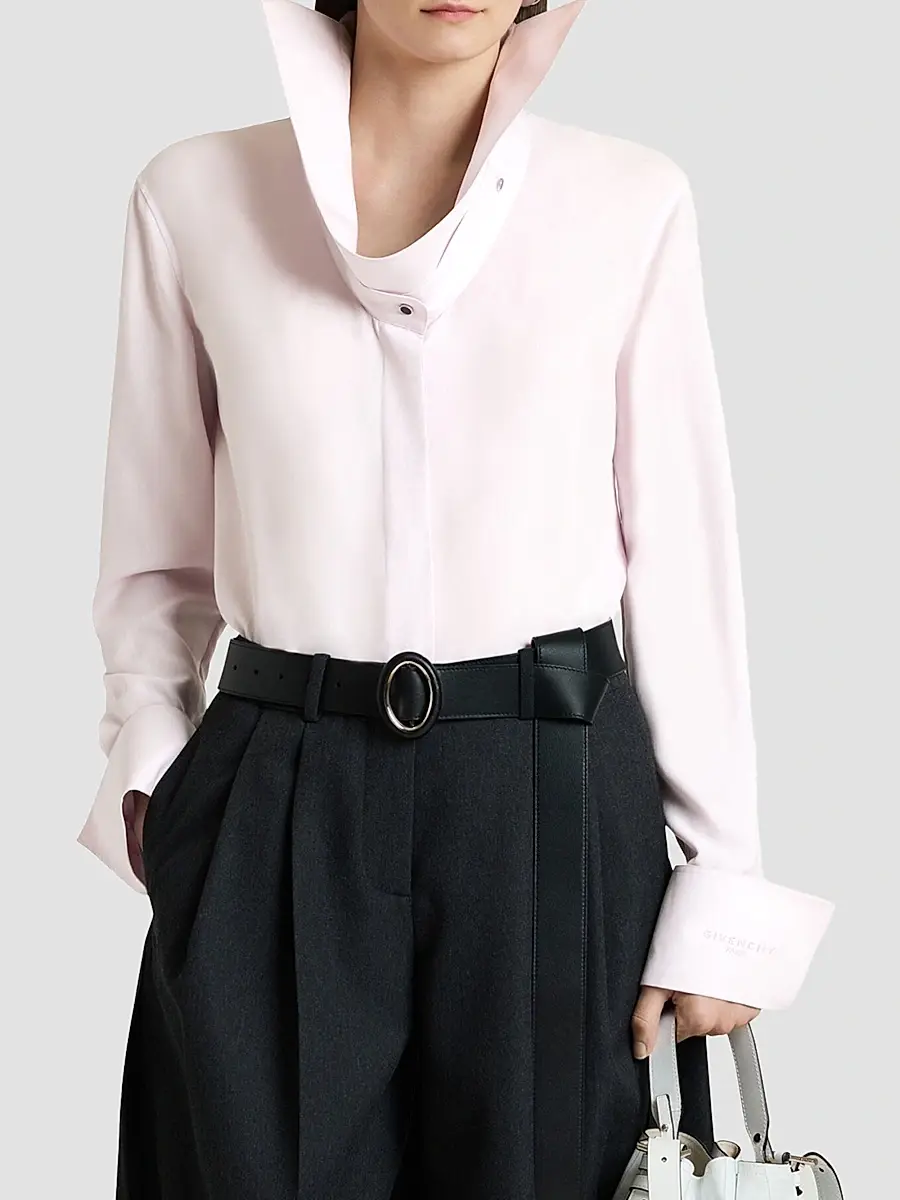 Givenchy Women's Shirt in Silk with Deconstructed Collar - Light Pink | Thumbnail 6 Givenchy Women's Shirt in Silk with Deconstructed Collar - Light Pink | Thumbnail 6
