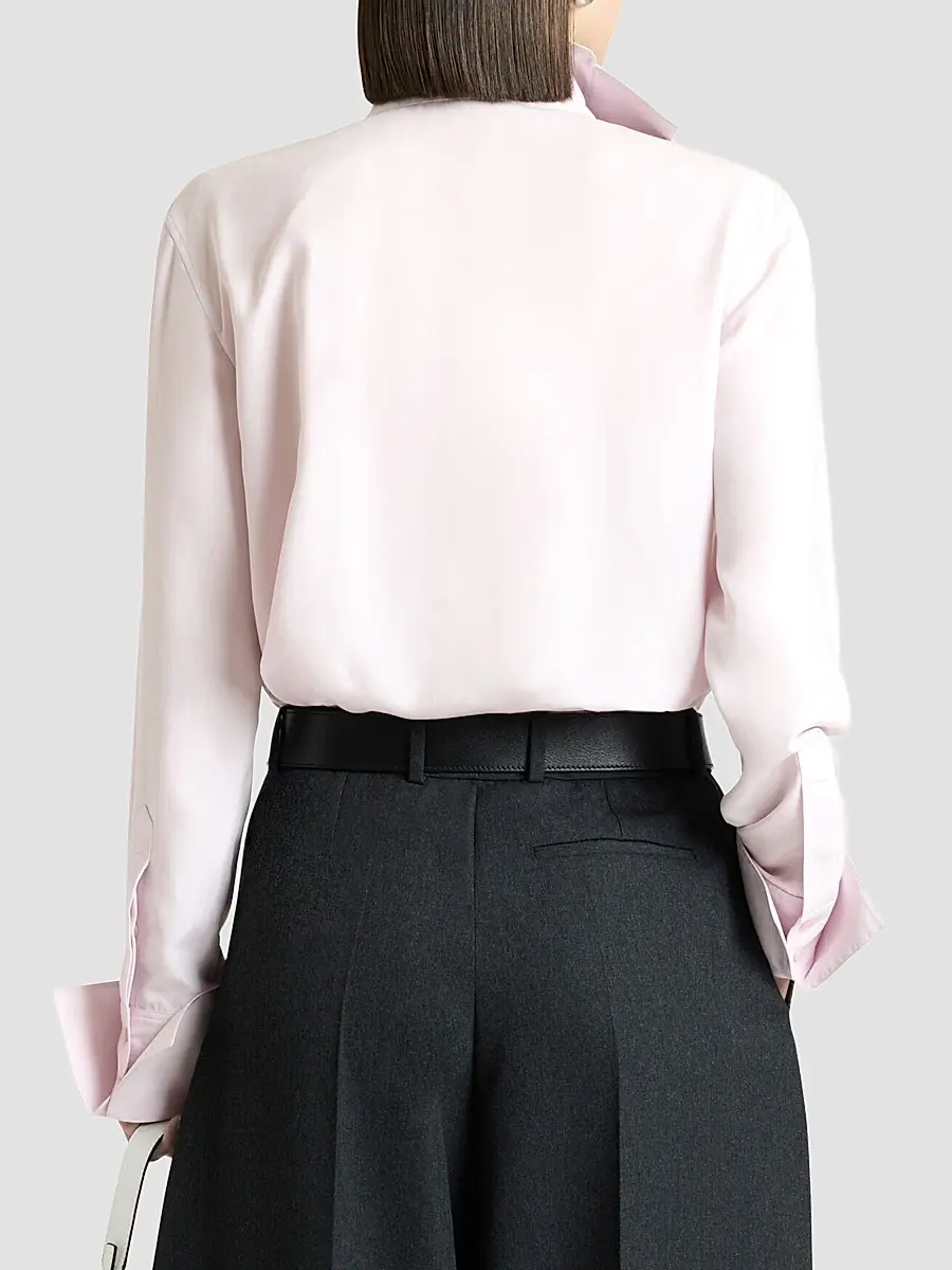 Givenchy Women's Shirt in Silk with Deconstructed Collar - Light Pink | Thumbnail 9 Givenchy Women's Shirt in Silk with Deconstructed Collar - Light Pink | Thumbnail 9