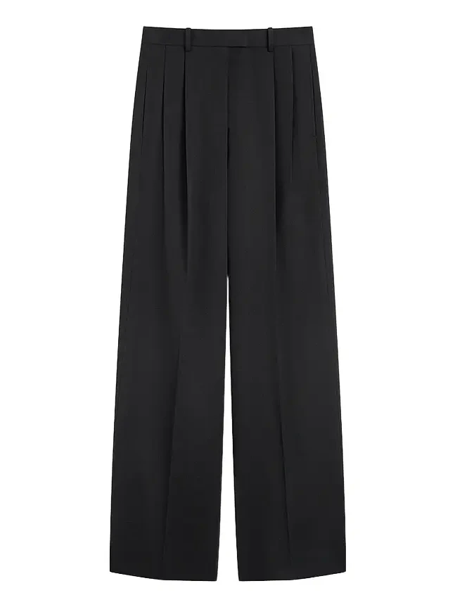 Women's Double Pleat Pants in Wool - Dark Grey