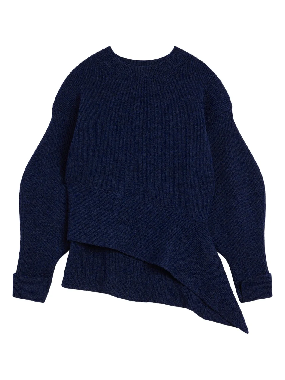 Women's Asymmetric Sweater in Wool and Cashmere - Cobalt Blue Women's Asymmetric Sweater in Wool and Cashmere - Cobalt Blue