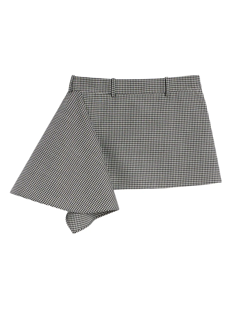 Givenchy Women's Slashed Mini Skirt in Houndstooth Wool and Mohair - Black White