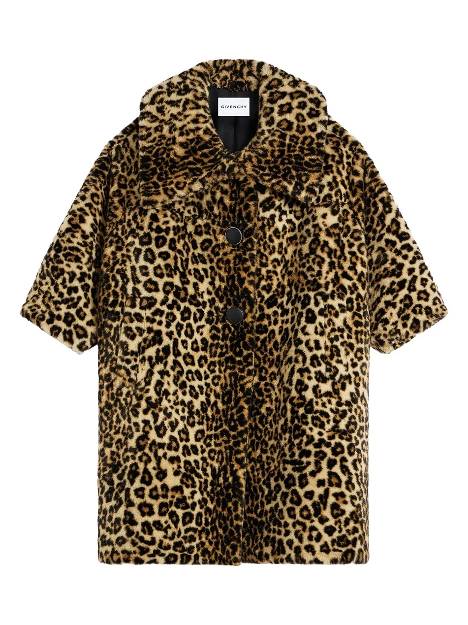 Givenchy Women's Long Coat in Leopard Print - Beige Camel