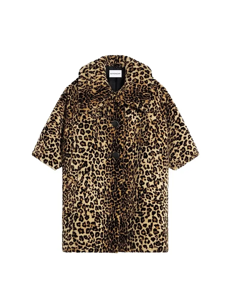 Women's Long Coat in Leopard Print - Beige Camel