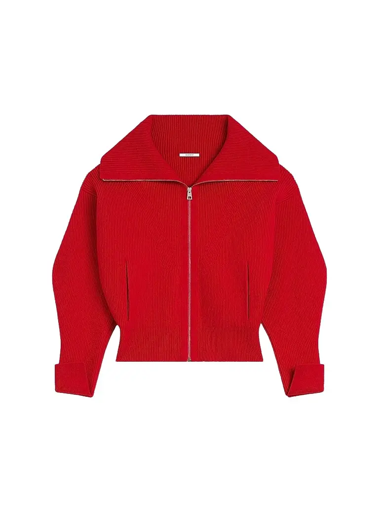 Women's Zipped Cardigan in Wool and Cashmere - Red Women's Zipped Cardigan in Wool and Cashmere - Red