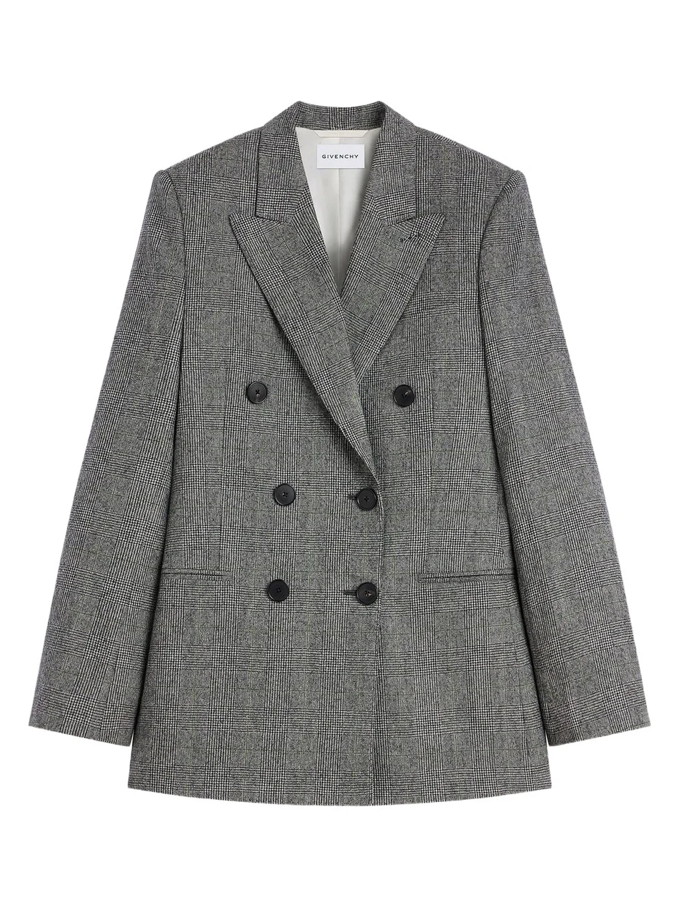 Women's Double-Breasted Checked Jacket in Flannel - Grey Mix Women's Double-Breasted Checked Jacket in Flannel - Grey Mix