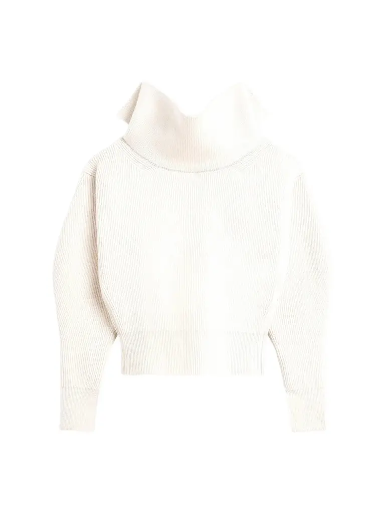 Women's Slashed Sweater in Wool and Cashmere - Ivory