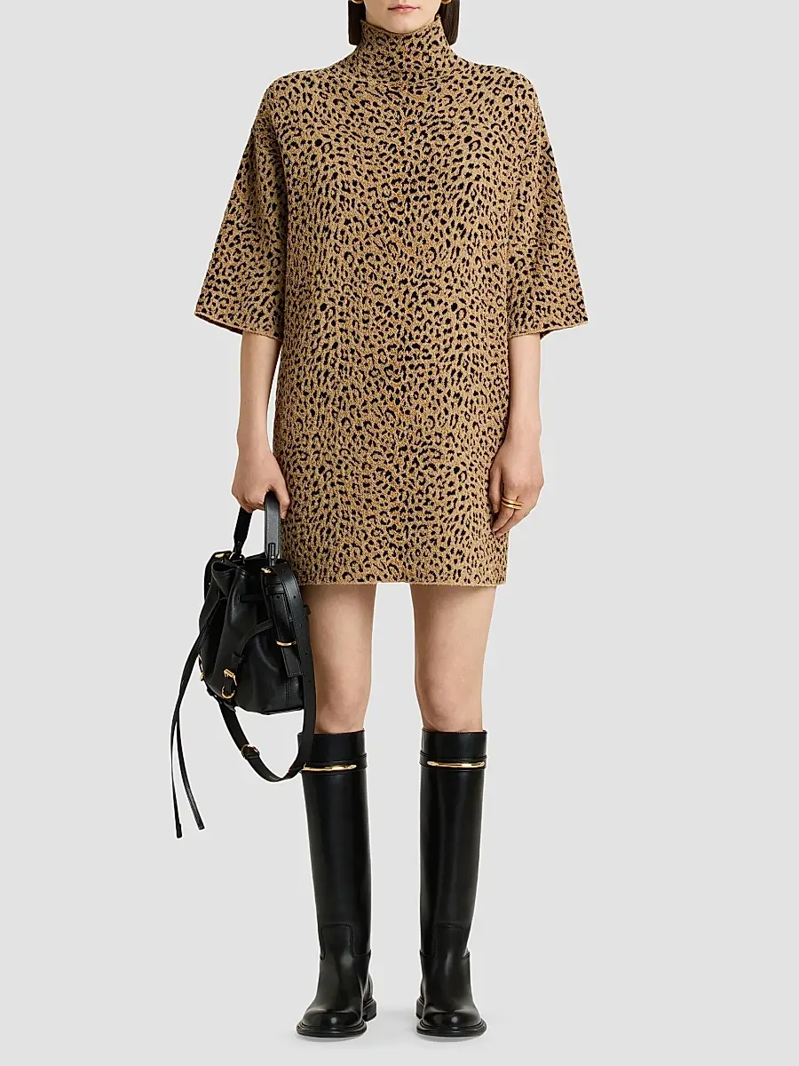 Givenchy Women's Mini Dress in Leopard Jacquard - Brown | Thumbnail 2 Givenchy Women's Mini Dress in Leopard Jacquard - Brown | Thumbnail 2