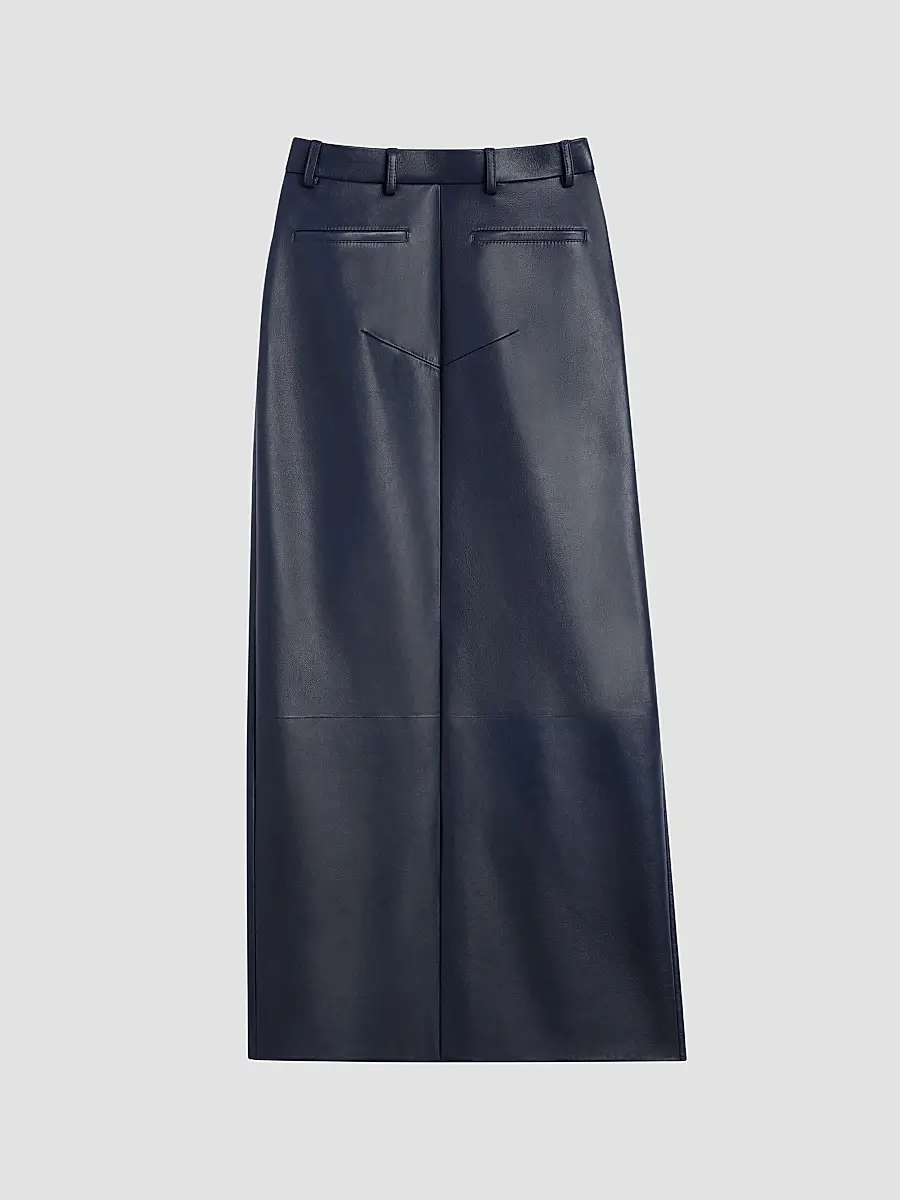 Givenchy Women's Slashed Midi Skirt in Leather - Navy | Thumbnail 2