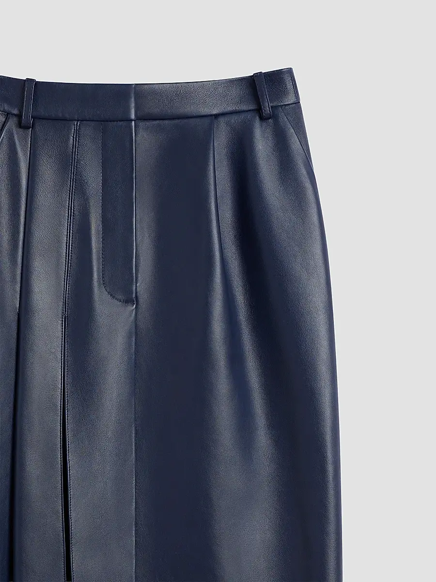 Givenchy Women's Slashed Midi Skirt in Leather - Navy | Thumbnail 3
