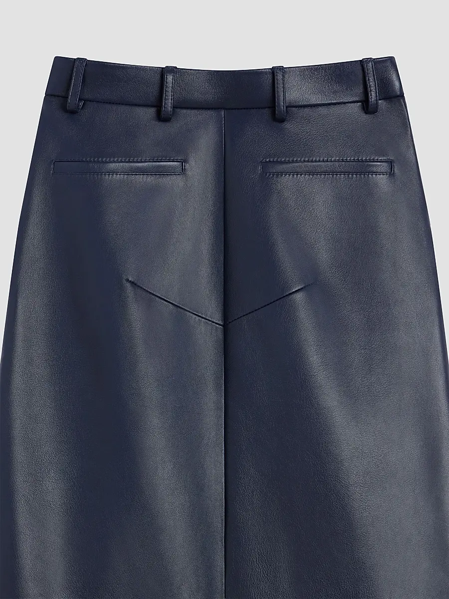 Givenchy Women's Slashed Midi Skirt in Leather - Navy | Thumbnail 4
