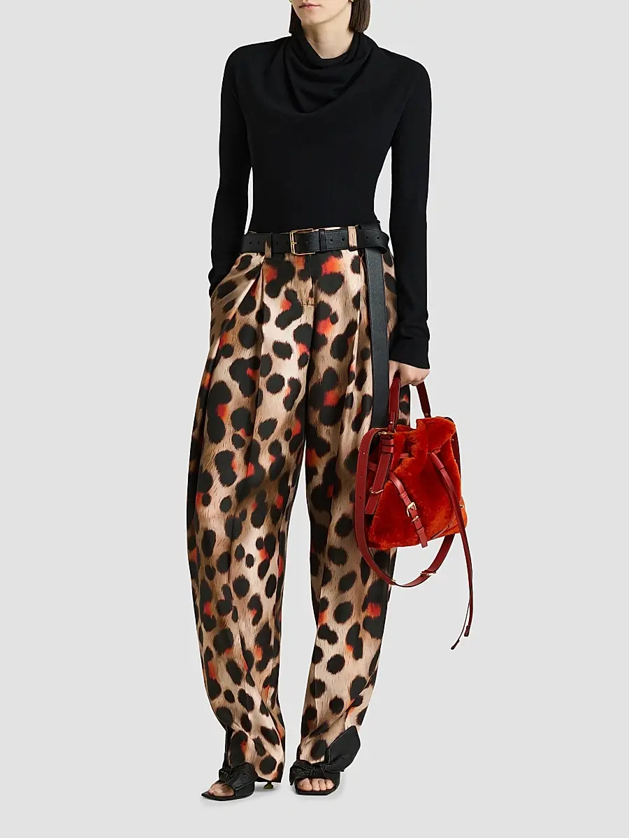 Givenchy Women's Pinch Pants in Silk with Leopard Print - Brown Multi | Thumbnail 2