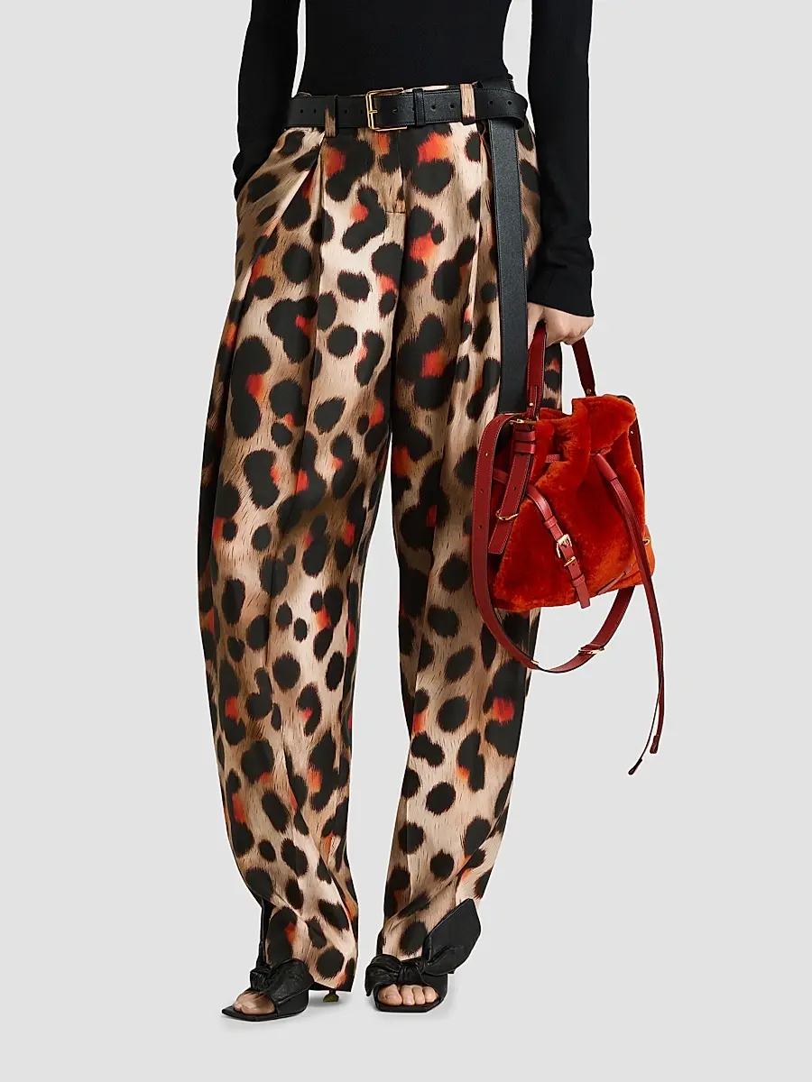 Givenchy Women's Pinch Pants in Silk with Leopard Print - Brown Multi | Thumbnail 4