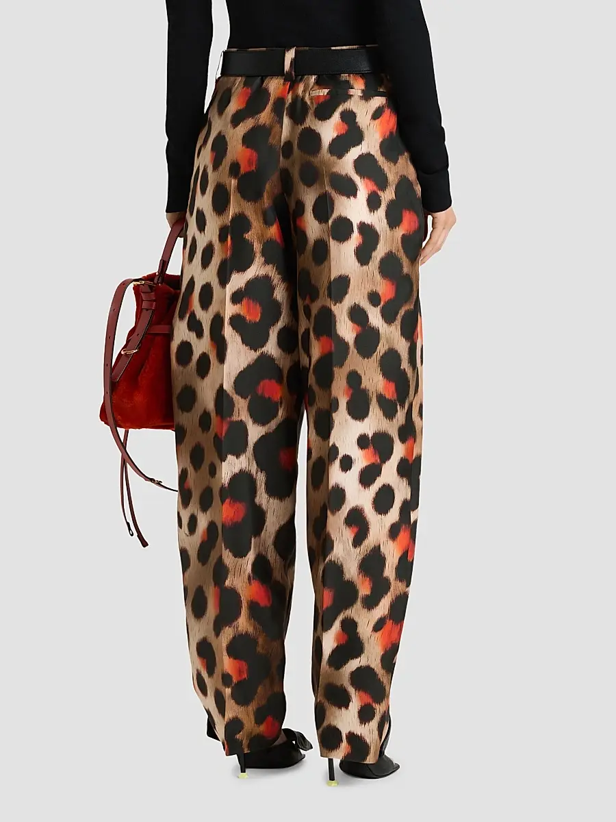 Givenchy Women's Pinch Pants in Silk with Leopard Print - Brown Multi | Thumbnail 5
