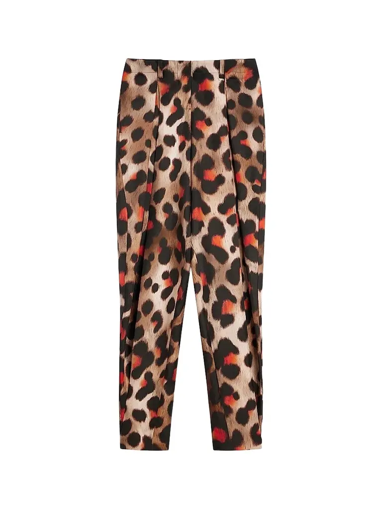 Givenchy Women's Pinch Pants in Silk with Leopard Print - Brown Multi