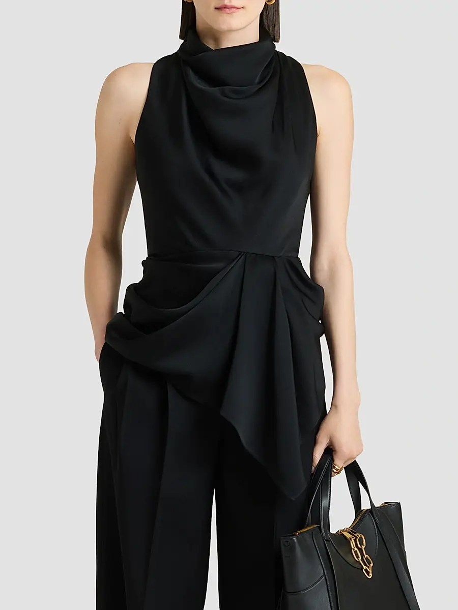 Givenchy Women's Draped Top in Crepe Satin - Black | Thumbnail 6