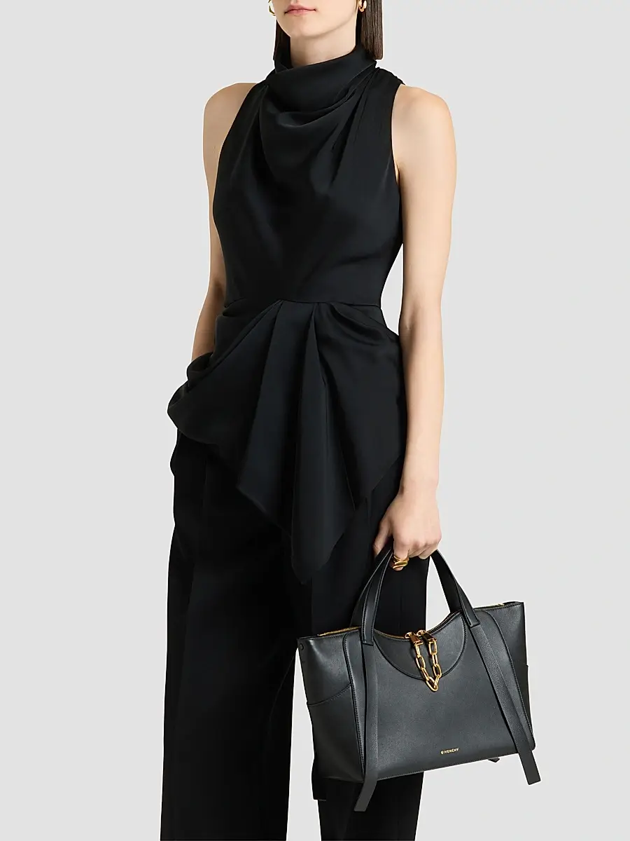 Givenchy Women's Draped Top in Crepe Satin - Black | Thumbnail 7