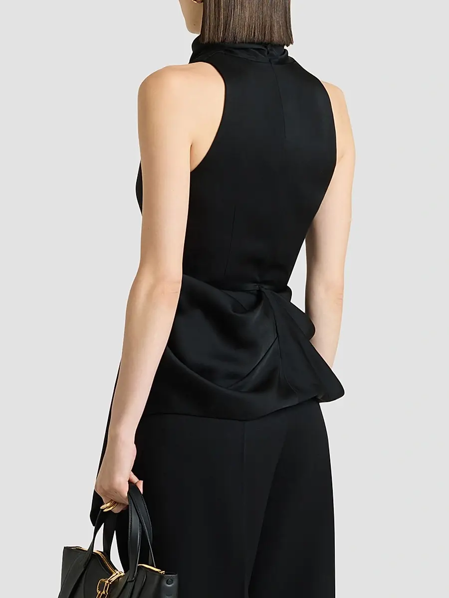 Givenchy Women's Draped Top in Crepe Satin - Black | Thumbnail 8