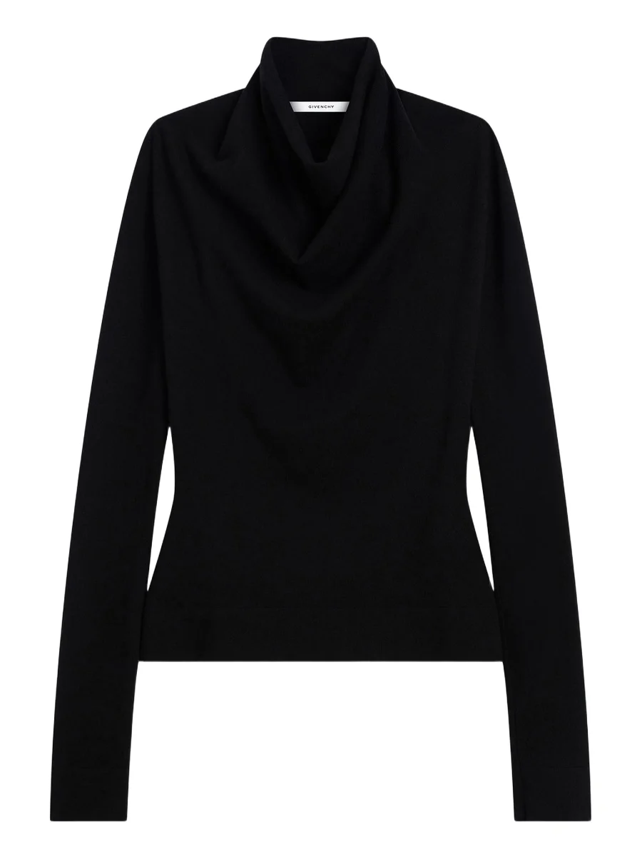 Women's Draped Sweater in Wool - Black Women's Draped Sweater in Wool - Black