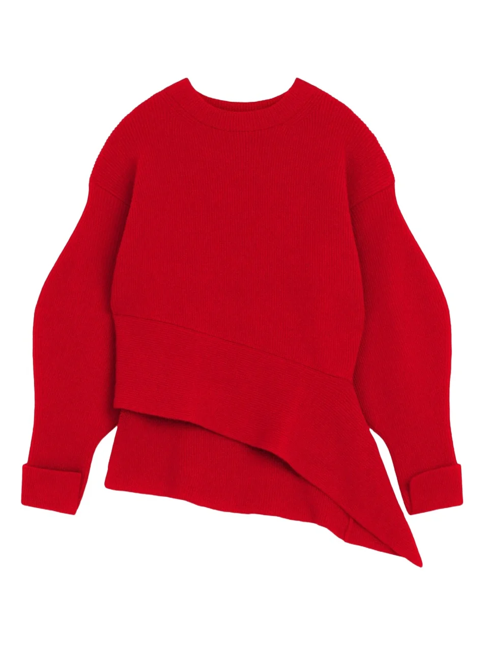 Women's Asymmetric Sweater in Wool and Cashmere - Red Women's Asymmetric Sweater in Wool and Cashmere - Red
