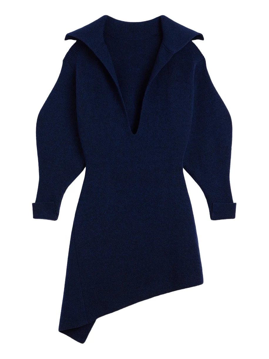 Women's Slashed Mini Dress in Wool and Cashmere - Cobalt Blue Women's Slashed Mini Dress in Wool and Cashmere - Cobalt Blue