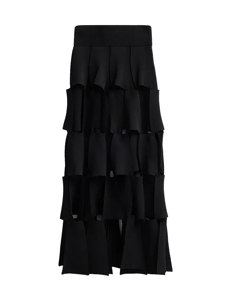A. W.A. K.E. MODE Women's Knitted Multi-Trapeze Maxi Skirt A. W.A. K.E. MODE Women's Knitted Multi-Trapeze Maxi Skirt