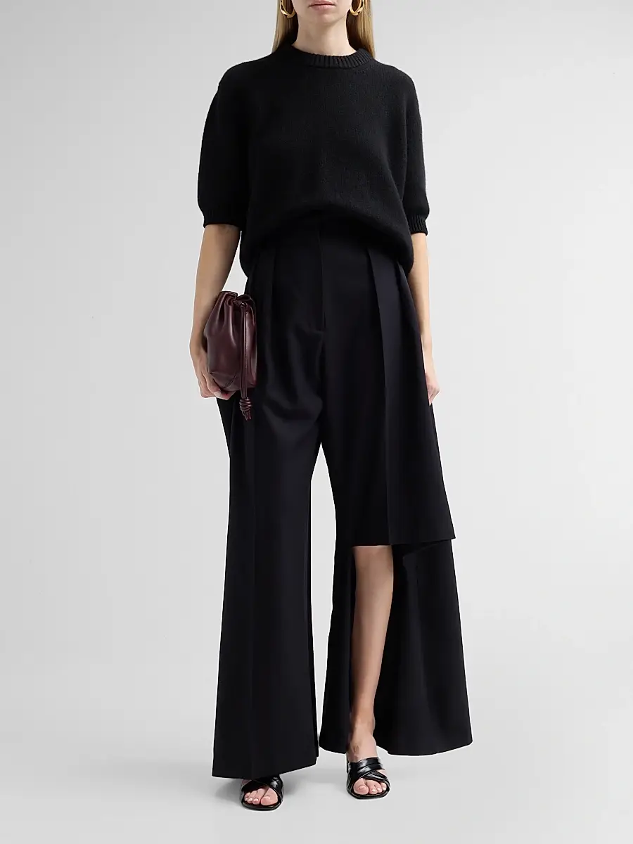 A.W.A.K.E. MODE A. W.A. K.E. MODE Women's Draped Wool Slit Knee Pants | Thumbnail 2 A.W.A.K.E. MODE A. W.A. K.E. MODE Women's Draped Wool Slit Knee Pants | Thumbnail 2