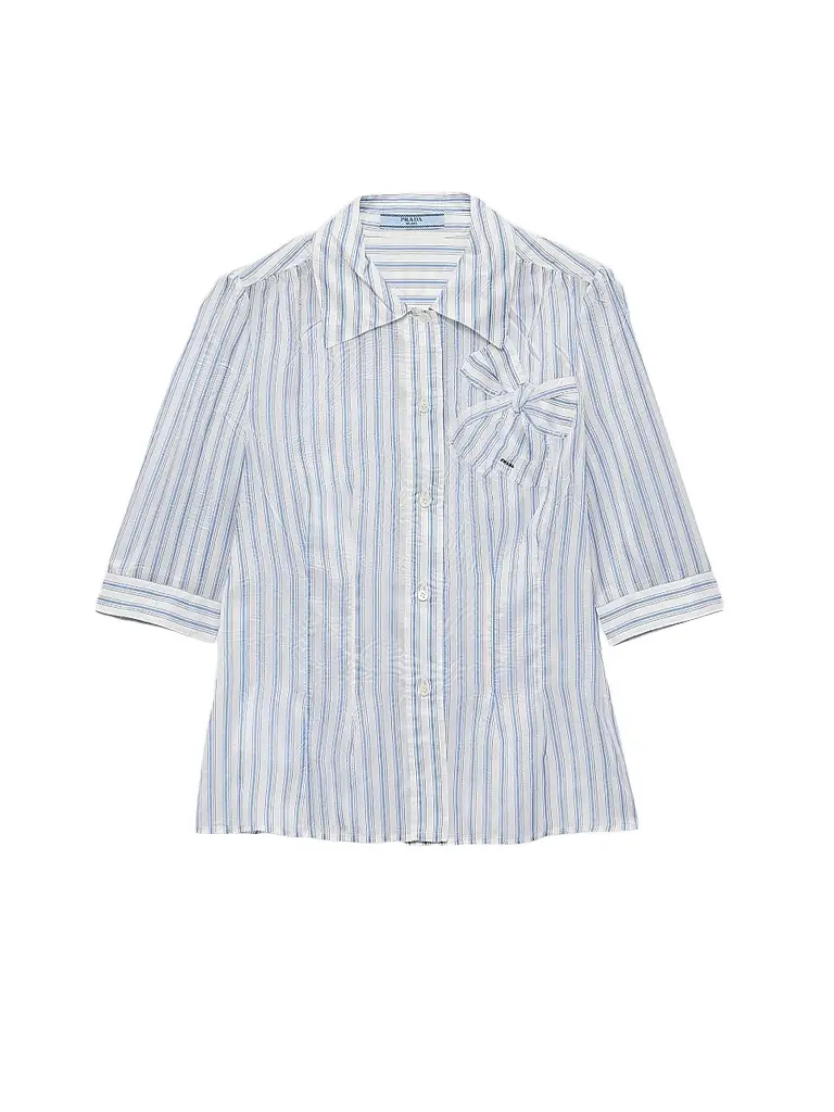 Prada Women's Striped Shirt - Blue - Size 2 | Image 1 Prada Women's Striped Shirt - Blue - Size 2 | Image 1