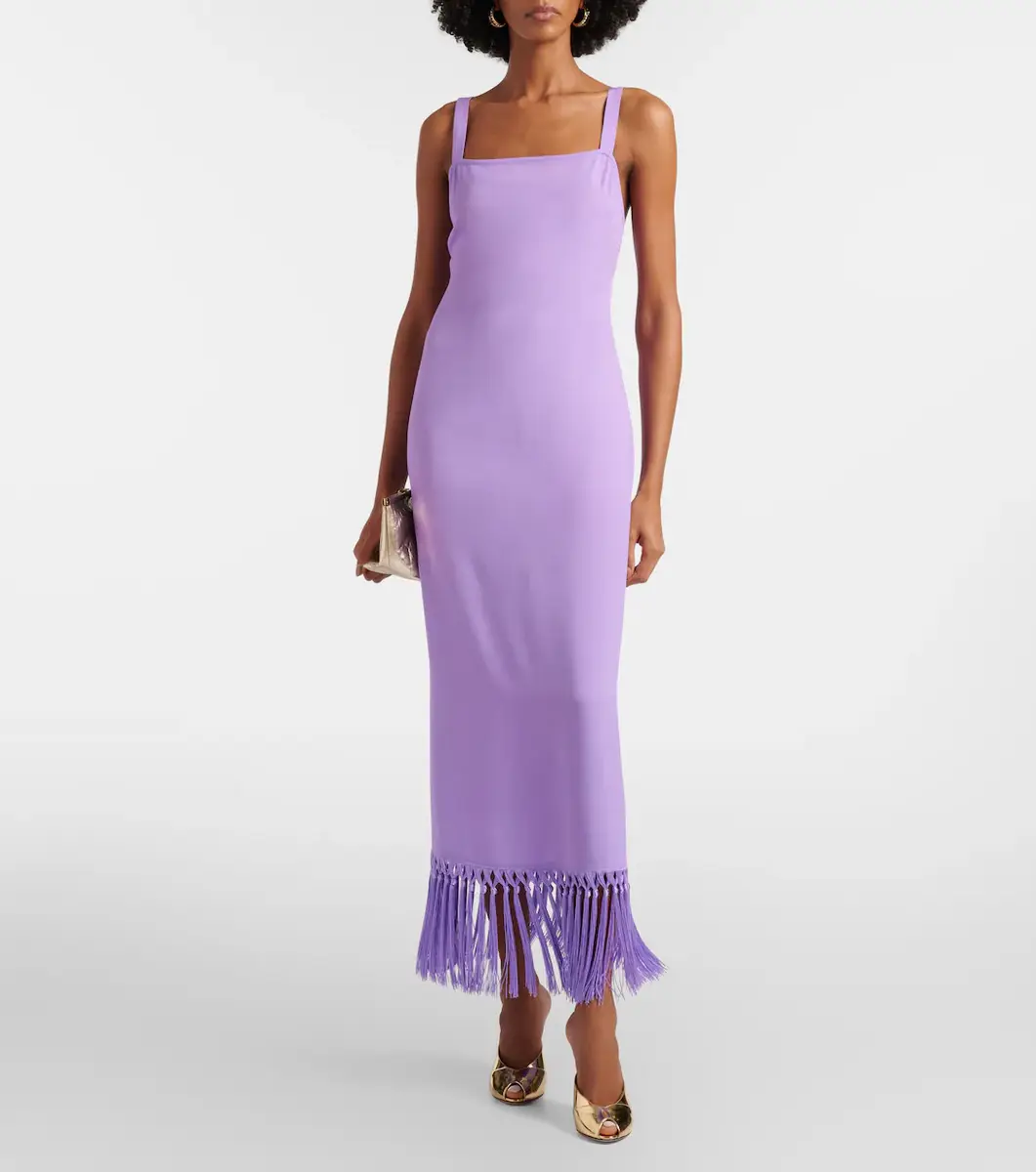 Taller Marmo Palermo fringed crêpe cady midi dress | Thumbnail 3 Taller Marmo Palermo fringed crêpe cady midi dress | Thumbnail 3