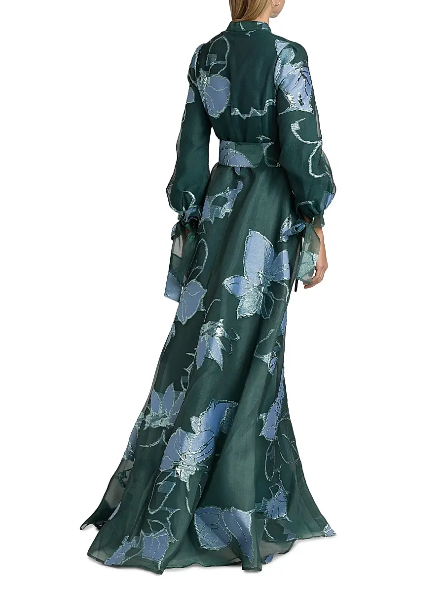Teri Jon by Rickie Freeman Women's Metallic Floral Jacquard Gown | Thumbnail 5