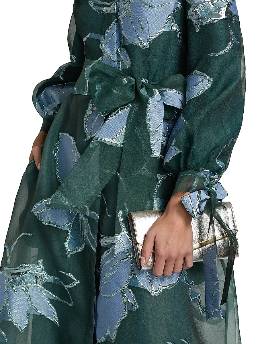 Teri Jon by Rickie Freeman Women's Metallic Floral Jacquard Gown | Thumbnail 6