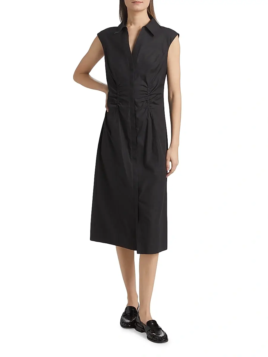 Derek Lam Women's Poplin Ruched Midi-Shirtdress | Thumbnail 2 Derek Lam Women's Poplin Ruched Midi-Shirtdress | Thumbnail 2