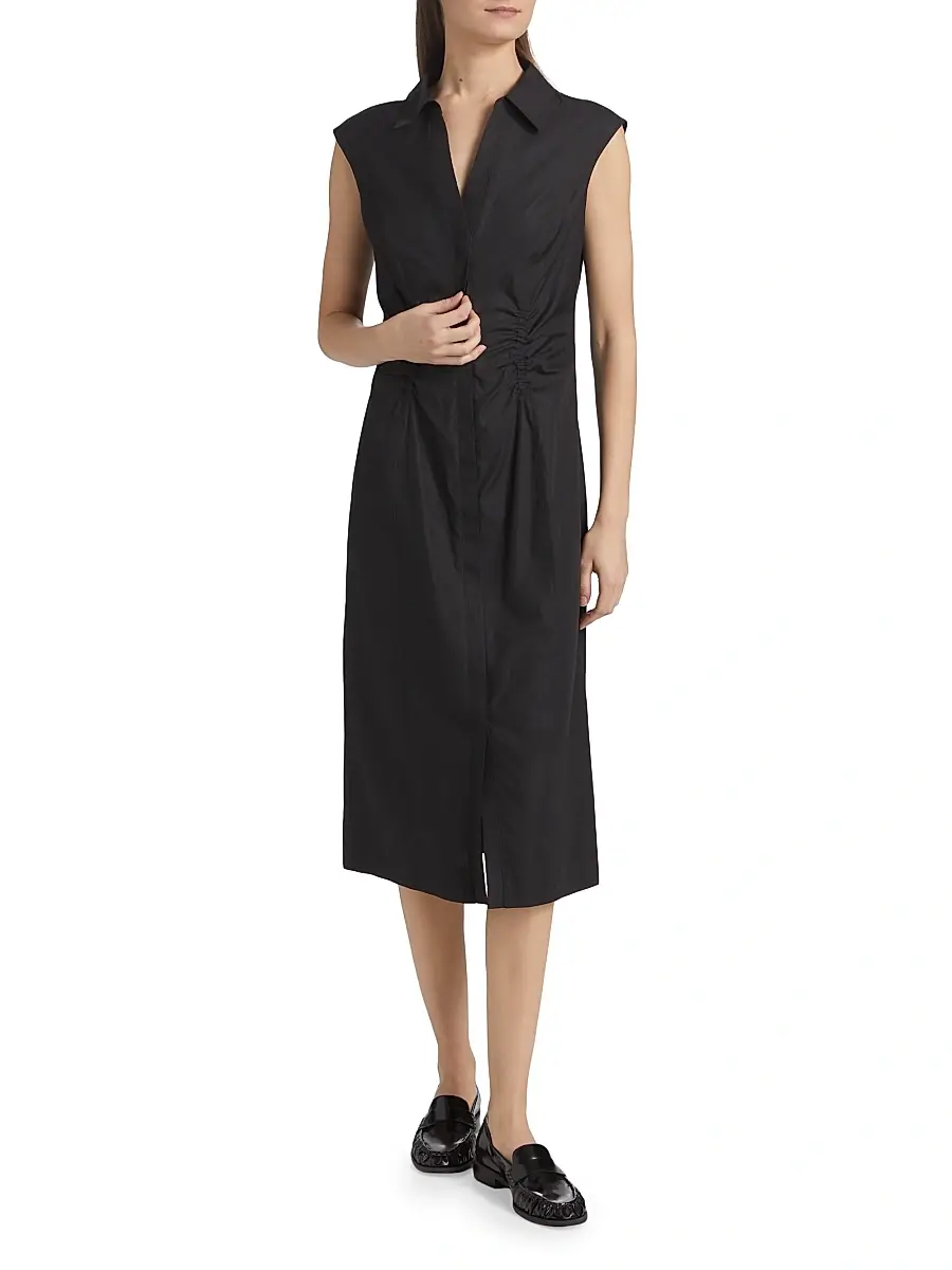 Derek Lam Women's Poplin Ruched Midi-Shirtdress | Thumbnail 3 Derek Lam Women's Poplin Ruched Midi-Shirtdress | Thumbnail 3